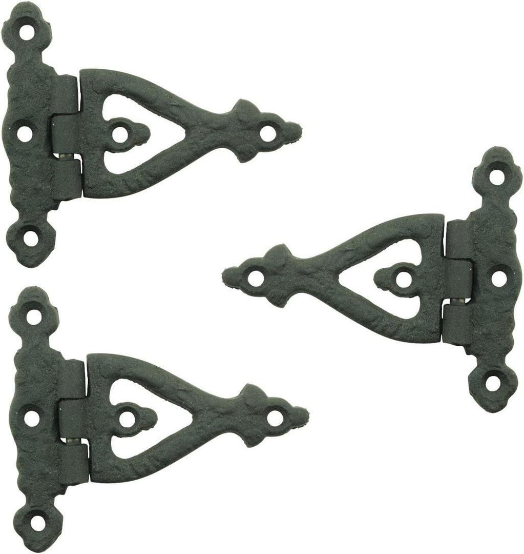 Black Wrought Iron Door Strap Hinge 3 Inches Long Victorian Eternity Rust Resistant Flush Mount Door Hinges For Cabinet, Barn Or Shed Doors With Hardware | Renovators Supply Manufacturing Pack Of 3