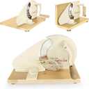 Large Foldable Manual Bread Slicer with Wooden Board & Foldable Handle,0-0.9" Adjustable Thickness,Serrated Blade & Suction Cup,Bread Slicer for Homemade Sourdough Bread,Soft Bread,Bagels,and More - Cream