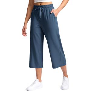 Soothfeel Women's Capri Pants Loose High Waisted Wide Leg Lightweight Travel Hiking Pants for Women Casual Summer with Pocket (Blue, XL)