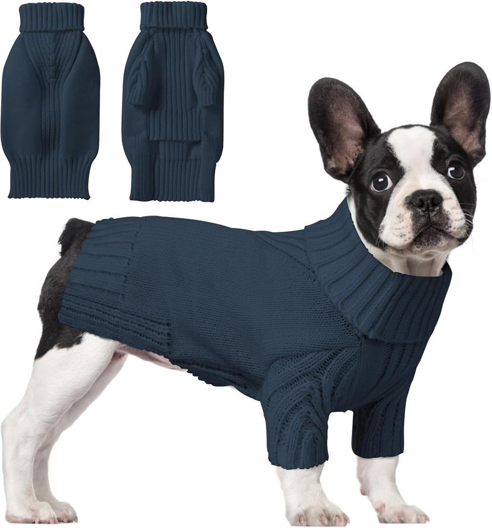 Dog Sweaters for Small Medium Large Dog, Classic Turtleneck Pet Clothes Warm Thermal Doggy Winter Coat, Thick Double Knitting Collar Pullover Cold Weather Puppy Jacket for Indoor & Outdoor Wear (Navy Blue, M)