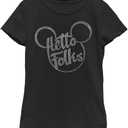 Disney Characters Hello Folks Girl's Solid Crew Tee (Large, Black)