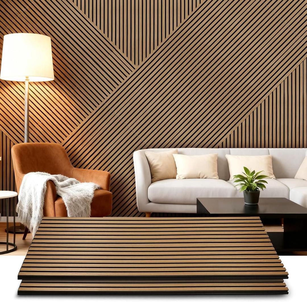 Acoustic Wood Wall Panels 2 Pack 47.6" x 23.6", Sound Proof Wooden Paneling for Walls, 3D Fluted Panel for Interior Wall Decor, Living Room, Bedroom - Teak (Cover Approx. 16 sq.ft)