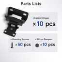 HOSOM 10 Pack 1/2 Inch Overlay Semi Partial Wrap Around Cabinet Door Hinges Matte Black for Kitchen Cabinet Doors Self Closing Cabinet Hinges with Door Bumper