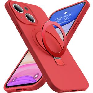 SKYLMW Designed for iPhone 15 Plus Case with Magnetic Invisible Stand Compatible with Mag-Safe Military Drop Tested Shockproof Silicone Phone Cases for Women Men 6.7'', Red