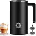 Milk Frother Electric, 4-in-1 Milk Frother and Steamer for Latte, Cappuccino, Hot & Cold Milk Froth Maker, Automatic Milk Steamer and Frother, Quiet One-Touch Operation, Easy to Clean (Dark Black)