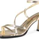 Kitten Heels for Women - Square Open Toe Strappy Heeled Sandals with Ankle Strap - Wedding Dress Heels (8.5, Gold)