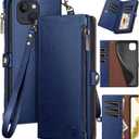 XcaseBar for iPhone 13 6.1" Wallet case with Zipper Credit Card HolderRFID Blocking, Flip Folio Book PU Leather Phone case Shockproof Cover Women Men for Apple 13 case Blue