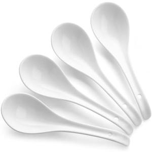 DOWAN Soup Spoons, Ceramic Asian Soup Spoons, White Japanese Spoon Large for Ramen Pho Wonton Dumpling Miso, Deep Oval Hook Design, Set of 3 (3, Soft white) DOWAN Soup Spoons, Ceramic Asian Soup Spoons, White Japanese Spoon Large for Ramen Pho Wonton Dumpling Miso, Deep Oval Hook Design, Set of 3 (3, Soft white)