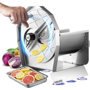 Manual Vegetable Fruit Slicer, Commercial Vegetable Cutter with 0-0.5"/0-13mm Thickness Adjustable, Stainless Steel Veggie Food Slicing Machine for Potatoes Lemons Tomatoes Onions,110V