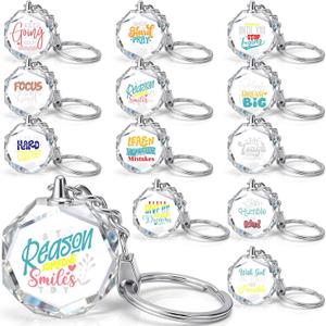 Nosiny 12 Pcs Employee Appreciate Gift Inspirational Positive Crystal Thank You Keychain Bulk Emotional Motivational Holiday Gift for Coworker Team Staff Coworker Teacher