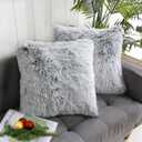 Uhomy 2 Packs Fluffy Accent Pillows Cover 18"x18", Soft Gray Ombre Faux Fur Throw Pillow Case, Modern Luxury Decorative Square Cushion Cover for Farmhouse Home Decor for Sofa/Bed/Chair, 45x45cm