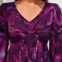 ZESICA Women's Floral Long Sleeve Midi Dresses 2026 Fall Boho V Neck Belted High Wasit Flowy Wedding Cocktail Party Dress (Purple, M)