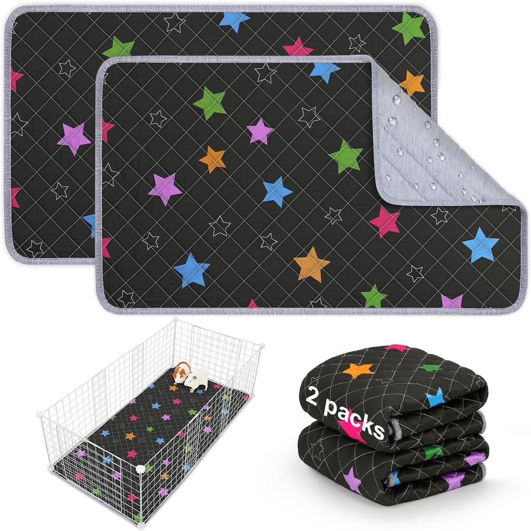 Bienbee Guinea Pig Bedding, 2 Pack 29" x 16" Reusable Guinea Pig Cage Liner Waterproof and Absorbent Small Animal Bedding Washable Guinea Pig Pee Pads for Small Pet Hamster Rabbit Squirrel, Black