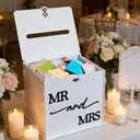 White Acrylic Card Box with Lock, DIY Wedding Card Box for Reception with Mr and Mrs 3D Pop Out Text, Envelope Money Gift Cards Box for Party Wedding Engagement Bridal Shower Table Decor