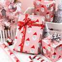 2 x Retrify Christmas Pink Wrapping Paper - Mini Roll - 17 Inches x 32.8 Feet Cute Santa Claus Metallic Foil Shine Gift Wrap Paper Roll for Holiday Party Celebration
