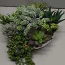 Winlyn 9" Artificial Potted Succulent Plants Arrangement Assorted Faux Succulents in White Round Concrete Planter Fake Succulent Bowl for Home Garden Wedding Centerpiece Mantel Table Greenery Dcor