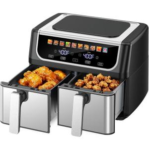 OLIXIS Dual Basket Air Fryer, 9.5 Quart Large Air Fryer with Double Basket, Independent TEMP Control, Sync Setting, Shake Reminder, 10 Presets for Bake, Broil, Defrost, Dehydrate, Black