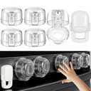 Stove Knob Safety Covers for Child (5 + 1 Pack), Upgraded Universal Size Press Gas Stove Covers with Adhesive, Heat-Resistant Childproof Oven Knob Locks for Kids and Pets (Clear)