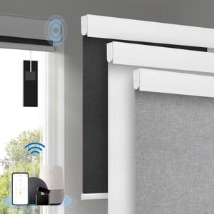 Motorized Blinds with Remote, [Free Solar Panels] Cordless Smart Blinds with Valance Cover, Blackout Electric Blinds with Remote Control, Automatic Roller Shades for Windows Light Gray 27" W x 72" H