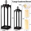 24" 19" Large Decorative Lanterns, 2 Pcs Black Floor Lanterns with Candles | No Glass, Timer Remote Control, Outdoor Lanterns for Porch Patio, Fireplace Mantel Decor, Large Lantern for Indoor Outdoor