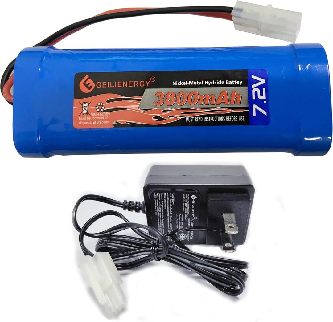 XUNTU 7.2V 3800mAh NIMH Battery (1 Pack) for RC Cars, 6-Cell NiMH Flat Rechargeable Battery Pack w/Standard Tamiya Connector + 7.2V Smart Charger(1 PCS)