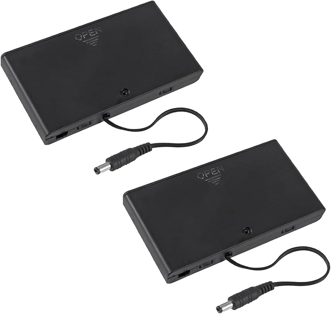 (2-Pack) 12V LED Neon Battery Pack for Neon Signs & LED Decorations, 8-AA Battery Holder with DC Connector