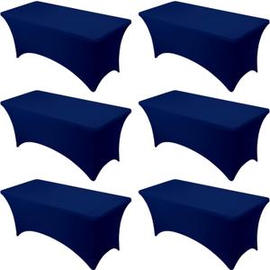 6-Pack Premium Navy Blue Spandex Tablecloths for 6ft Rectangle Tables, Stain & Wrinkle-Resistant, Washable Stretch Polyester Fitted Table Cover for Weddings, Banquets, Trade Shows Events