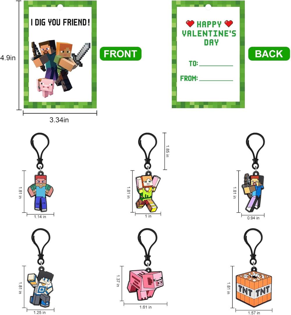 Valentines Day Gifts for Kids, Set of 24 Valentine Cards with Keychains for School Classroom Gift Exchange, Valentine's Day Party Favors for Girls Boys