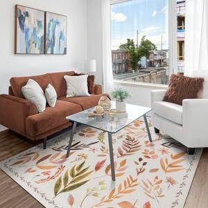Syalife 6x9 Area Rugs, Non Slip Washable Low Pile Large Rugs for Living Room, Bedroom, Dining Room, Kids Playroom, Farmhouse (Orange Leafy, 6'x9')