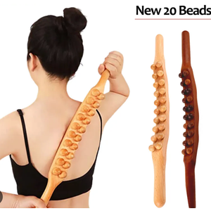Guasha Wood Massage Stick Tools Wooden Therapy Scraping Lymphatic Drainage Massager, Double Row 20 Beads Point Treatment Gua Sha Tools, Stomach Cellulite Massager, Myofascial Release Tool