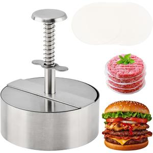 304 Stainless Steel Burger Press, Adjustable Hamburger Patty Maker, Dishwasher Safe Meat Press for Beef, Burgers & BBQ Grilling