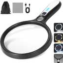 Large Magnifying Glass with Light: 10X 30X 5IN Lighted Handheld Magnifier with 13 LED Lights 3 Modes, 1150mAh Rechargeable Magnifying Lens Gift for Seniors Reading Coins Close Work-Black+White