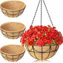 13.5 Inch 3 Pack Hanging Baskets Planters for Outdoor Plants - Wire Hanging Baskets Plant for Plants Outdoor with Coco Liners Minimalist Metal Hanging Pots for Outside Garden Patio Porch Decor