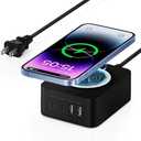 60W USB Charging Station with 15W Wireless Charger, 2 USB A and 2 USB C Multiple Port Desktop Charger Quick Charge Block for Samsung S25 A16 A15 A55 S24 A14 iPhone 16 iPad MacBook Laptop Pixel 9 8 Pro