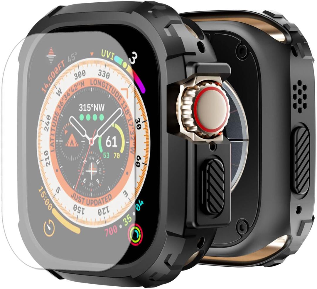 BOTOMALL Screen Protector Compatible with Apple Watch Ultra 3/2/1 49mm Bumper Case,Rugged Military Grade Flexible TPU Face Cover with Tempered Glass Film for iWatch Men Womens