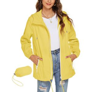 Avoogue Womens Waterproof Raincoat Lightweight Breathable Rain Jacket Hooded Rain Coat Outdoor Active Windbreaker with Pocket (Yellow, L)