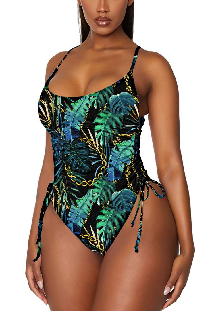 Viottiset Women's Ruched Plus Size One Piece Swimsuit Tummy Control High Cut Cheeky Bathing Suit Turquoise 3XL