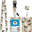 3 Pack ID Badge Holder with Retractable and Detachable Lanyard, Cute Badge Reel Breakaway Lanyard with Carabiner Clip for Teachers, Nurses, Perfect Work and Office(Cool Horses)