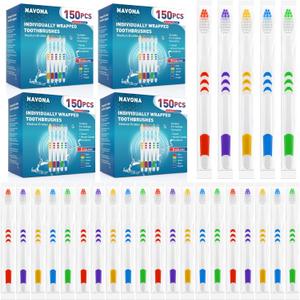 Navona 600 PCS Premium Individually Wrapped Bulk Toothbrush Pack, Disposable Toothbrushes, Kids Toothbrush, Medium Soft Bristle Toothbrushes, Ergonomics Handle, Perfect for Travel Hotel Donation