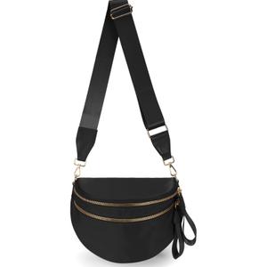Spacious Nylon Crossbody Bag Bum Bag Handbags Wallets Purses Trendy Shoulder Bag for Women, Black 