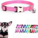 Puppy Collar with Bell, Reflective Nylon Metal Buckle Cat Collar with Bells for XXS XS Tiny Pet Little Dogs Girl Kitten Female Small Animal, Pink X-Small (XS for Neck 7.5-11")