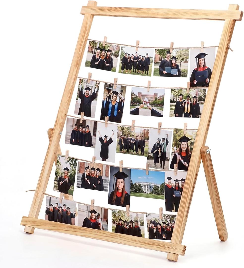 Cinnvoice 33x25 Inch Graduation Decorations Class of 2026 Freestanding Photo Display Board with 30 Clips Stable Tabletop Wooden Picture Frame Collage for Party Hanging Photos Postcards Greeting Cards