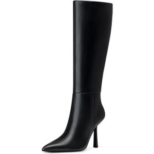 CELLENZ Women Knee High Boots: Wide Calf Boots for Women - Tall Boot Sexy Heels - Black Leather Heeled Spring Boot, Size: 8.5