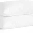Standard Size Pillows Set of 2 - Soft Down Alternative Bed Pillows for Back and Stomach Sleepers - Low Density, Low Loft Support - 20" x 26" - White