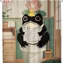 LGhtyro Funny Frog Shower Curtain Bathroom Set 71Wx71H Inches Traditional Japanese Cute Animal Kwaii Rustic Wood Board Toilet Newspaper Bath Accessories Frog Art Home Decor Fabric 12 Pack Hooks
