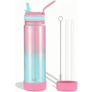 Insulated Stainless Steel Water Bottle with Straw, Ceramic-Lined, BPA-Free & Leak-Proof, 24 oz, Guava