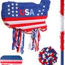 USA Map Piñata Set Red White Blue Birthday Party Supplies 22in Patriotic Shaped Piñata with Stick Blindfold Confetti for Summer Pool Backyard BBQ American Theme Outdoor Party Supplies