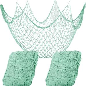 2 Pcs Fish Net Decorative 80 x 40 Inch, Wall Hanging Fishnet for Mermaid, Pirate, Nautical, Under The Sea Party Decorations, Ocean Nursery Themed Hawaii Beach Birthday Party Supplies(Aqua)