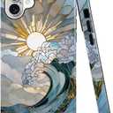 TnXee Case Compatible with iPhone 16,Fall Prevention Bright Hybrid 2-Layer Hard Shell Phone Case for Girls Boys,Ocean Waves Sunrise