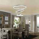 Silver Chandelier Led Pendant Light Fixture - 3 Ring Dimmable Modern Chandelier with Remote Control for High Ceiling Dining Room